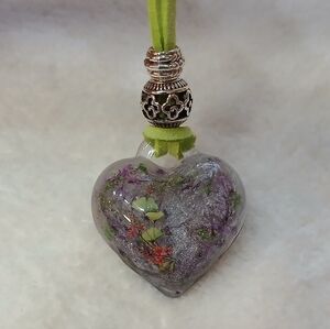 Handmade Purple Heart Pendant Necklace with Green Cord
